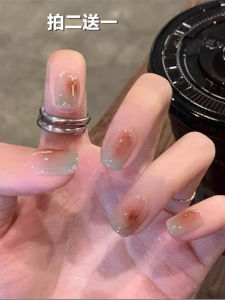 Short Wearing Nail Art 2025 New Style Amber Gradient Design Finished Product Nail Patch False Nails for Any Skin Type