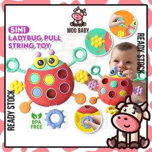 ⭐Moo Baby Toy Ladybug Pull String Toy Mainan Bayi Baby Montessori Toys for 6 Month Baby Toys 0 6 Months Busy Toy Baby 玩具
