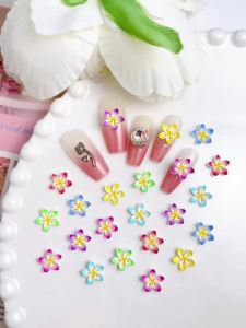 20PCS 3D Novelty Sweet Creative Resin Flowers Nail Charms Gradient Colorful Five Petal Flower Nail Art Decorations for DIY Nails