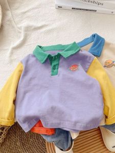 Áo Thun Cổ Polo Trẻ Em Cotton Dệt Kim Tay Dài Mùa Xuân Thu Cho Bé Trai Bé Gái Mặc Trong Quần Áo Hoạt Hình