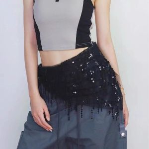 Jazz Dance Belly Dance Sequin Tassel Waist Chain Hip Scarf Street Dance Square Dance Triangle Scarf Bright Fringe Waist Belt