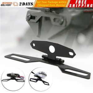 Motorcycle License Plate Bracket Taillight Fixed Folding Number Plate Frame Holder Light Mount Universal Motorbike Parts Motor-Plate-Holder-Black