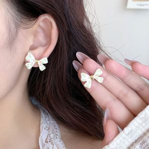 Corinna Drip Oil Floral Bow Earrings Women Fresh Design Sense Earrings Niche Simple Versatile Earrings