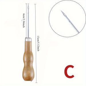 Handmade Wooden Handle Straight Head Elbow Middle Hole Awl Shoe Repair Awl Leather Punching Awl