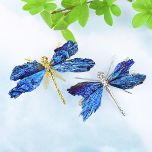 1Pc Natural Crystal Electroplating Aura Tourmaline Handmade Dragonfly Animals Ornaments DIY Gift For Home Decoration