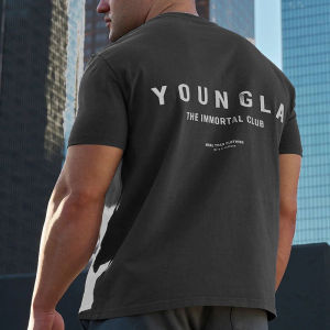 Loose Fit American Style Mens Short Sleeve T-Shirt Fitness Running Training round Neck Casual Letter Print Basketball Jersey