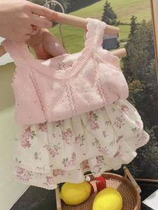 Bộ Đồ Mùa Hè Họa Tiết In  Áo Hai Dây Và Bloomer Dành Cho Bé Gái Quần Áo Trẻ Em 2 Mảnh Phong Cách Hàn Quốc Thời Trang Sành Điệu Bộ Đồ Chống Nắng