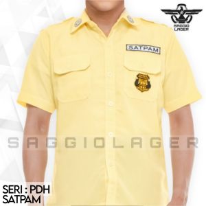 Baju Kemeja PDH Satpam Security Krem Cream Krim Twist Tissue Terbaru - Baju Kemeja Satpam PDH Krem 2022