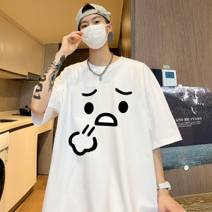 เสื้อยืดแขนสั้นผ้าฝ้ายแท้ทรงหลวมสำหรับผู้ชาย เสื้อเชิ้ตฤดูร้อนสไตล์เกาหลีลายการ์ตูน ระบายอากาศได้ดี สวมใส่สบาย