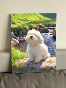 Cute Dog Digital Oil Painting DIY Filling Coloring Coloring Painting Handmade Painting Bichon Healing Oil Painting Decorative Painting