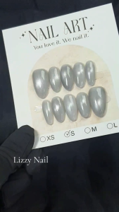 Lizzy Nail 105 | Nailbox Móng Úp Mắt Mèo Xám | Set 10 Móng Giả Press On Nails Dự Tiệc Đám Cưới Kỷ Yếu