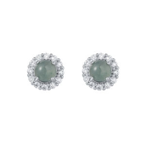 925 Sterling Silver Natural Jade Raw Stone Diamond Stud Earrings Women High-End Sensation Luxury Geometric Pattern Ear Jewelry
