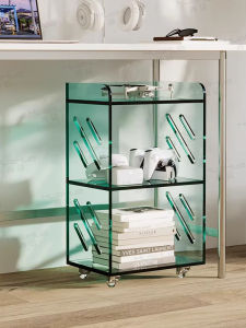 Acrylic Mobile Bookshelf with Wheels Living Room Study Hall Small Push Cart Storage Organizer Floor Standing Home Furniture
