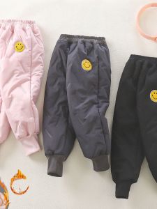 Thickened Fleece Childrens Cotton Pants Winter Outerwear Windproof Casual Long Trousers Three-layer Warm Pants for Kids
