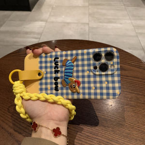 Cartoon Blue Embroidered Sausage Dog Silicone Phone Case with Lanyard Full Cover Protection for VIVOX100SPRO/X200/X90/X80PRO/X70PRO/X100ULTRA