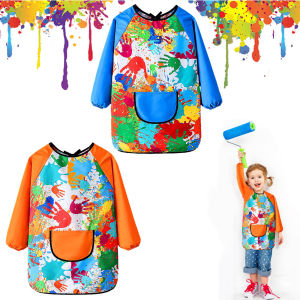 Waterproof Children Painting Apron Long Sleeved Dressing Cloth Cover Feeding Smock Boys& Girls Painting Handwork Baking Aprons
