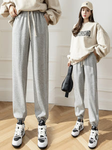 Thickened Fleece Sports Pants Womens High Waist Straight Leg Loose Fit Casual Wide Leg Trousers Cuffed Sweatpants