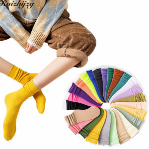 Ruizhijzg Ready Stock 1 Pair Socks For Women Summer Thin Ladies Middle tube Socks Velvet Socks Candy color Solid Color Short socks boat socks