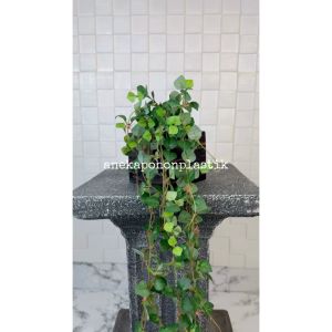 Tanaman Hias Artificial Daun Juntai Devil Ivy Pot Kotak Motif Kayu Dekorasi Hambalan Hiasan Ruang Tamu