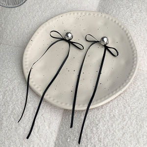 Elegant Long Black Bow Knot Tassel Earrings Womens Unique Design Sensation Sash Ear Jewelry Korean Style Fresh out Fashion