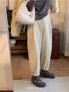 Quần Nhung Kẻ Màu Tím Rộng Rãi Cho Nữ Mùa Thu Đông Quần Ống Rộng Dài Đến Mắt Cá Chân Phong Cách Harajuku Quầnống Rộng Thoải Mái