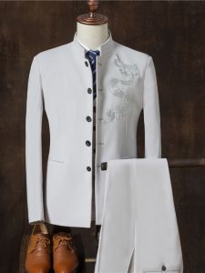 Chinese Style Wedding Suit Three-Piece Set Mens Casual Jacket Marriage Ceremony Clothing Standard Fit Fashion Urban Polyester Blend
