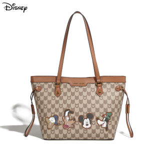 Disney Official Authentic Mickey Mouse Set Large Capacity Fit Ladies Khaki Bag Siri Fashion Trend Shopping Shoulder Bag Check Leather Bag