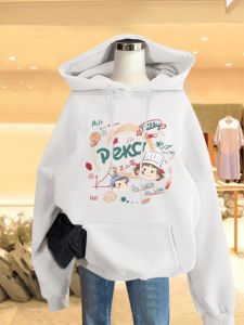 เสื้อสเวตเตอร์คอตตอนบุขนแกะทรงหลวมสำหรับผู้หญิง ฤดูใบไม้ผลิและฤดูใบไม้ร่วง ทรงบาง 2024 เสื้อคลุมกันหนาวพิมพ์ลายตัวอักษร ทรงหลวม