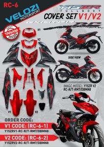 Coverset Y15 zr V2 Velozi Exciter RC Red Grey Merah siap sticker tanam