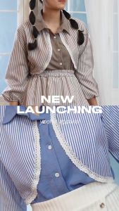 Yoenik Apparel Yoora Mix Top: Kemeja Stripe Lengan Panjang & Blouse Korean Style