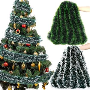 【On Sale】2M Christmas Decorations Bar Tops Ribbon Garland Christmas Tree Ribbon Christmas White Dark Green Cane Ornaments Party Supplies