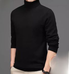 Mens Thickened High Collar Sweater Double Knit Warm Inner Winter Solid Color High Flip Collar Knitwear Fashion Urban Style