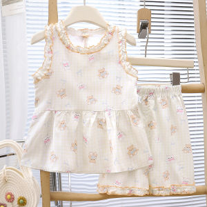 JIFANPAUL | Girls Vest Dress and Capris Set Light Summer Cotton Voile Outfit