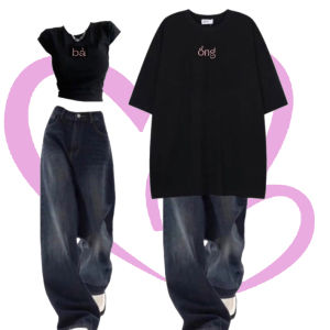 Áo Thun Cặp Baby Tee Thun Tay Lỡ Thêu Chữ Ổng Bả Form Rộng 75kg Siêu Cá Tính Ulzzang - MM Hồng Nhi Store
