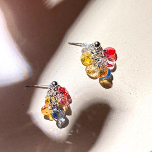 Dopamine Colorful Grape Bead Tassel Earrings 2025 New High-End Sensation Small Design Elegant Versatile Ear Studs