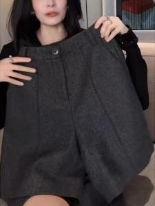 Grey Korean Style High Waist Loose Fit Five-Quarter Casual Pants Versatile Pear Shape Slimming Wide Leg Commute Style