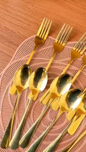 AVELINE Sendok Stainless Steel Tebal Gold - Garpu & Pisau Makan / Set Alat Makan Korea Style