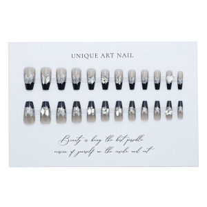 Dark Series Long Cool Black Drill Embedded Beautiful Wearable False Nails Glittering Diamond Design Fashionable Nail Tips