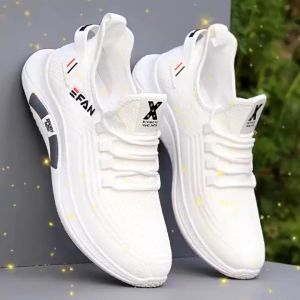 Kasut lelaki White Men Shoe Flying Weaving Low -help Front Band -breathable Lightweight Sports Round Head Shoes