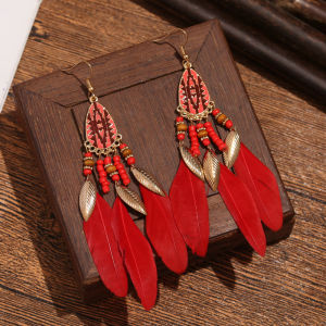 Bohemian Style S925 Silver Feather Earrings for Women Anti-Allergy Yunnan Retro Tassel Drop Earrings Luxury Lightweight Jewelry