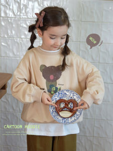 Casual Cartoon Childrens Sweatshirt Girls Fashionable Versatile Cotton Polyester Blend Autumn Spring New Style Kids Clothes