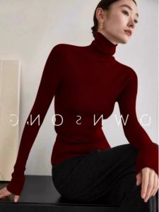 New Year Red Atmosphere Turtleneck Knitting Bottoming Shirt for Women Fall and Winter Fancy Soft Glutinous Inner Wear Sweater Elegant Tops