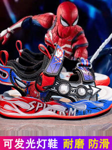 Spiderman Kids Sandals Boys Summer New Sport Beach Shoes Luminous mid Large Children Casual Style Magic Tape Closure EVA Sole