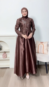 Dress Sahara Janggan Brukat Gamis Raya Lebaran Premium Viral Outfit Remaja Kekinian Kondangan Mewah