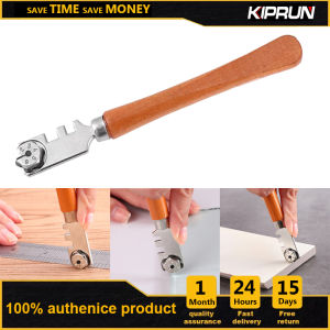 KIPRUN Glass Cutter Professional Six Wheel Glass Cutter Craft Cutting Kit Tool Handheld Glass Cutting Tool Glasses Accessories Tool with Wooden Handle