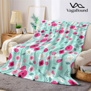 BILIBILI | mint pink rose floral Flannel Blanket Warm Soft Halloween Christmas Decorative Couch Warm Cozy All-Season Gift