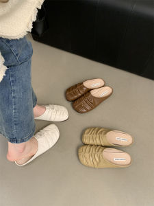 Mềm Da Con La Đế Bằng Nữ Mặc Ngoài Trời Mùa Hè Phong Cách Cổ Tích Nhẹ Nhàng Giày Đơn Trượt Retro Phiên Bản Hàn Quốc Gót Thấp