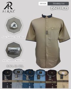 ALRAZ Tipe Thariq Baju Koko Muslim Pria Simple Syari Elegant Bahan Katun Adem Lengan Pendek
