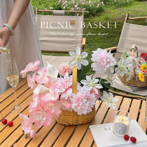 Fashionable Picnic Camping Artificial Flower Basket Table Centerpiece Photography Prop Silk Flower Art Decorative Ornament