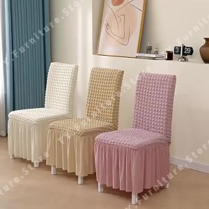 3D Textured Elastic Skirt Edge Dining Chair Cover Stretchable for Wedding Home Decor Washable Good Quality